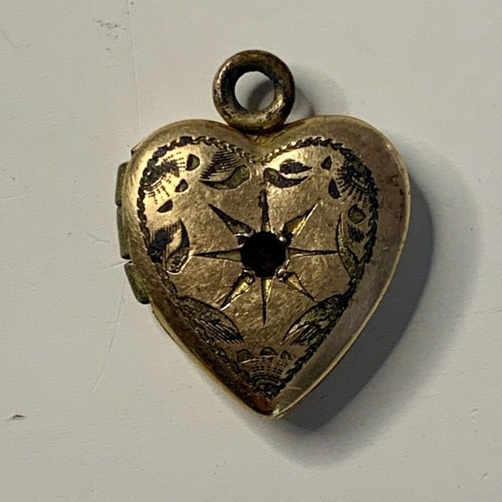 Small Vintage 12K Gold Filled Heart Locket Engraved Estate Jewelry